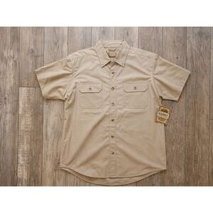 C.E. Schmidt Workwear Men's Large Tan Khaki Utility Work Shirt Short Sleeve NWT